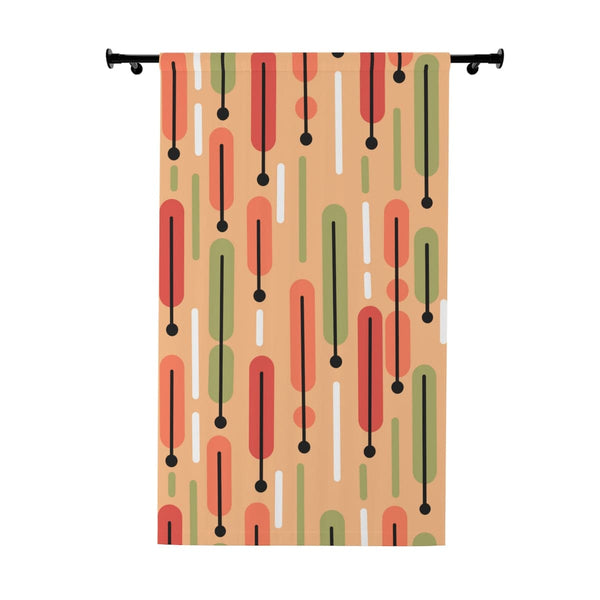 Mid Century Modern Curtains, Salmon Color, Green, White Scandinavian Modern Danish Design, Retro Funky Window Curtains