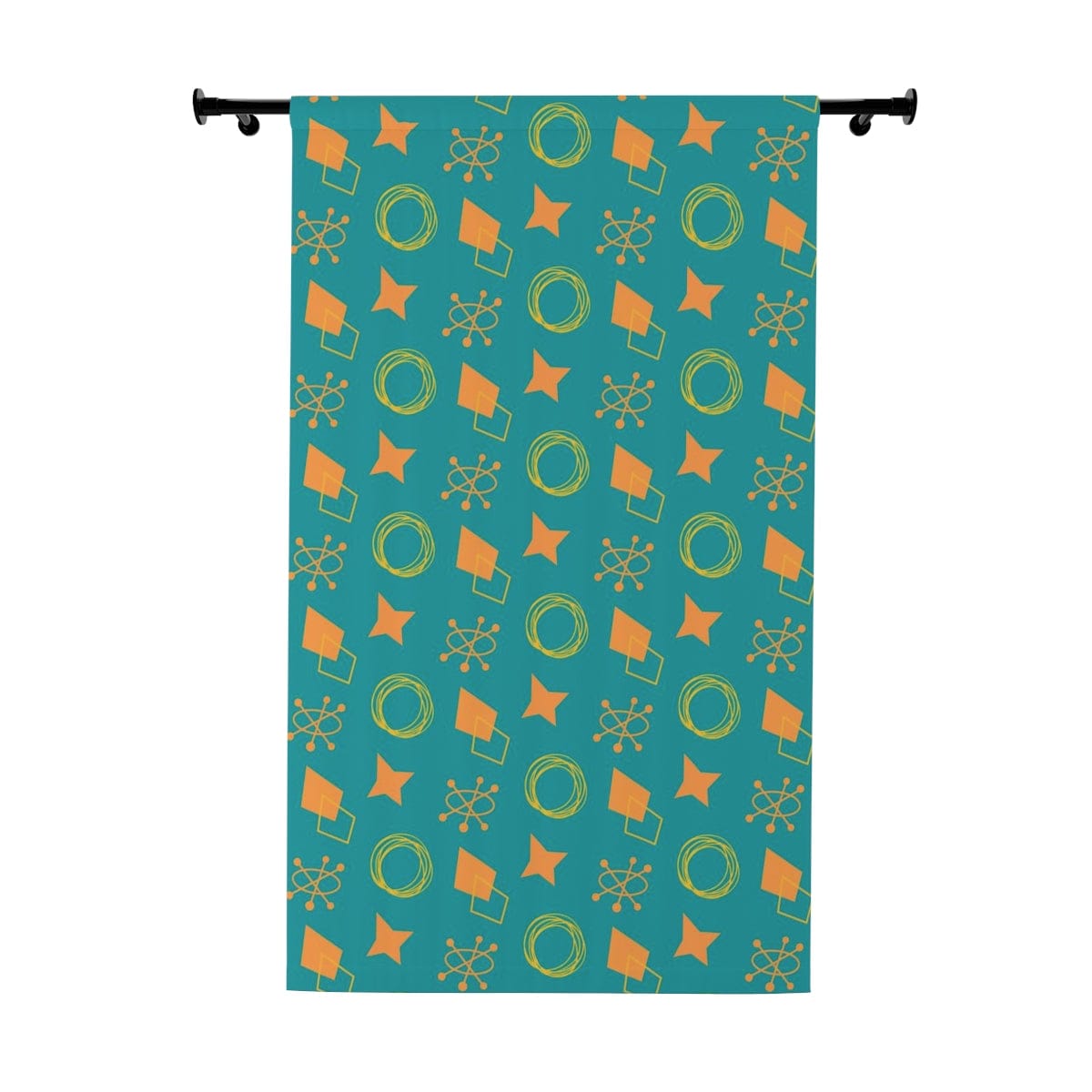 Mid Century Modern Curtains, Teal Blue, Orange, Retro Astro Starburst, Geometric Circles, Mod, MCM Window Curtain Home Decor Blackout / 50&quot; × 84&quot;