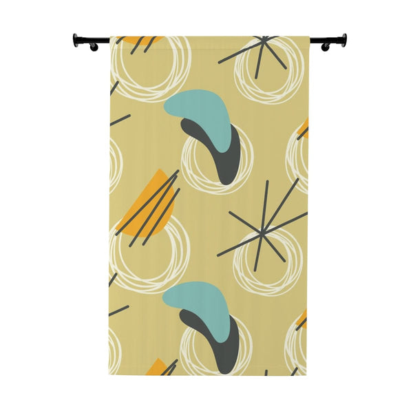 Mid Century Modern Curtains, Yellow, Blue Gray Abstract Boomerang Retro MCM Window Curtains