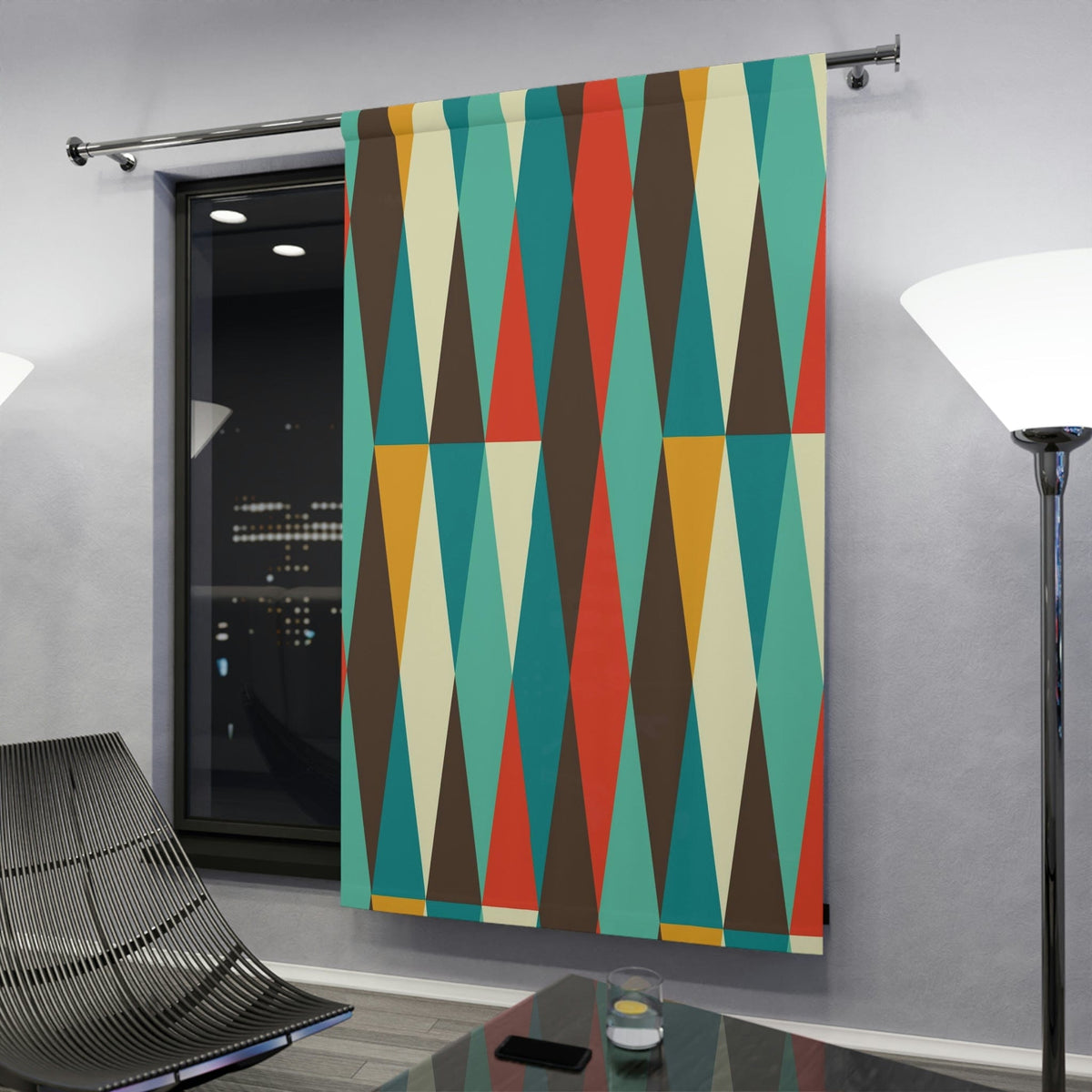 Mid Century Modern, Geometric, Retro, Mod, Teal Blue, Mustard Yellow, Chocolate Brown, Burnt Orange, Blackout Window Curtains Home Decor Blackout / 50" × 84"