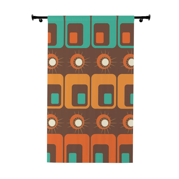 Mid Century Modern Geometric Retro Window Curtains, Atomic, Chocolate Brown, Orange, Mustard Yellow, MCM Home Living