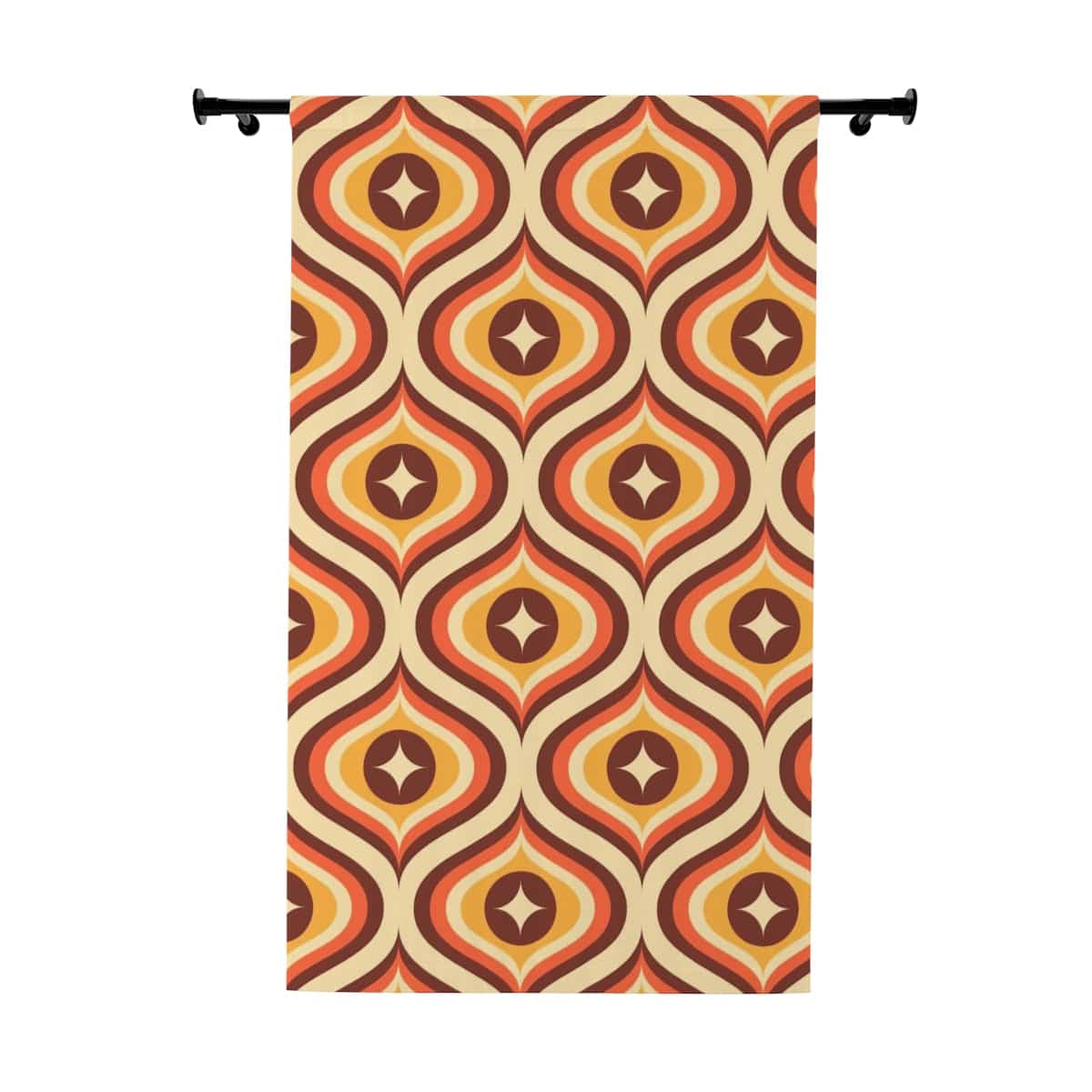 Mid Century Modern Groovy 70's, Brown, Orange Yellow, Atomic Diamond, Retro MCM Window Curtains In Blackout Or Sheer Home Decor Blackout / 50" × 84"