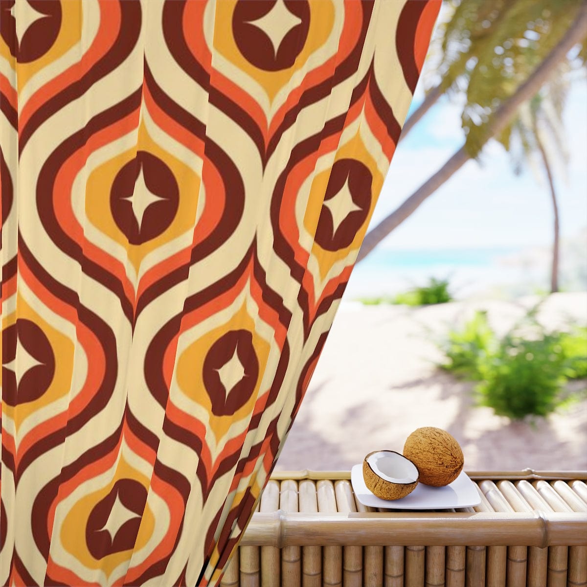 Mid Century Modern Groovy 70's, Brown, Orange Yellow, Atomic Diamond, Retro MCM Window Curtains In Blackout Or Sheer Home Decor Blackout / 50" × 84"