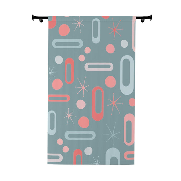 Mid Century Modern Home Decor Blackout Window Curtain, Ice Blue, Pink, Coral, MCM Atomic Starburst, Geometric, Retro Design