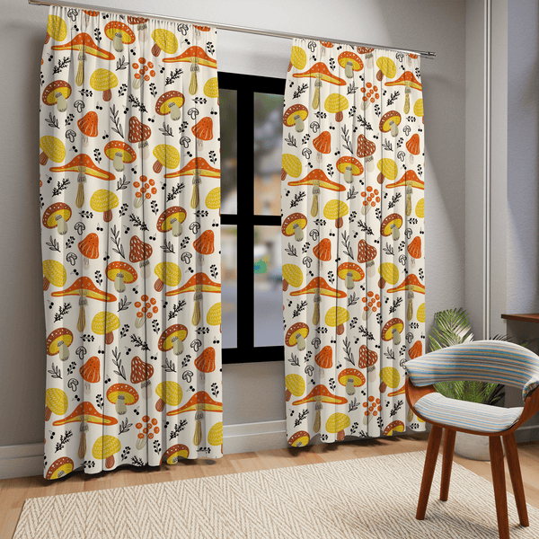 Mid Century Modern, Mushroom, Purist, Groovy 70's Orange, Brown, Kitchen, Bedroom, Living Room, Nursery MCM Home Window Curtains