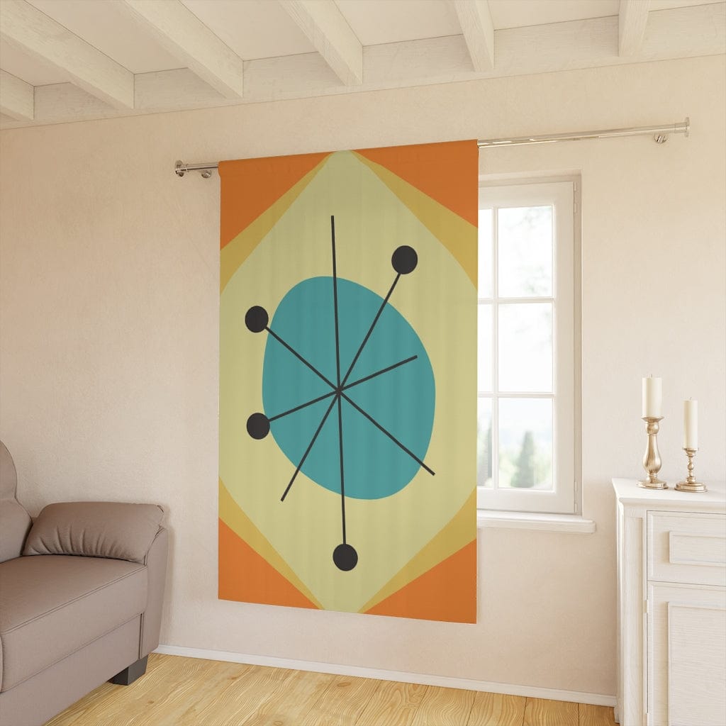 Mid Century Modern Orange & Yellow, Teal Abstract Retro Window Curtains In Blackout For Atomic Age Home Home Decor Blackout / 50" × 84"
