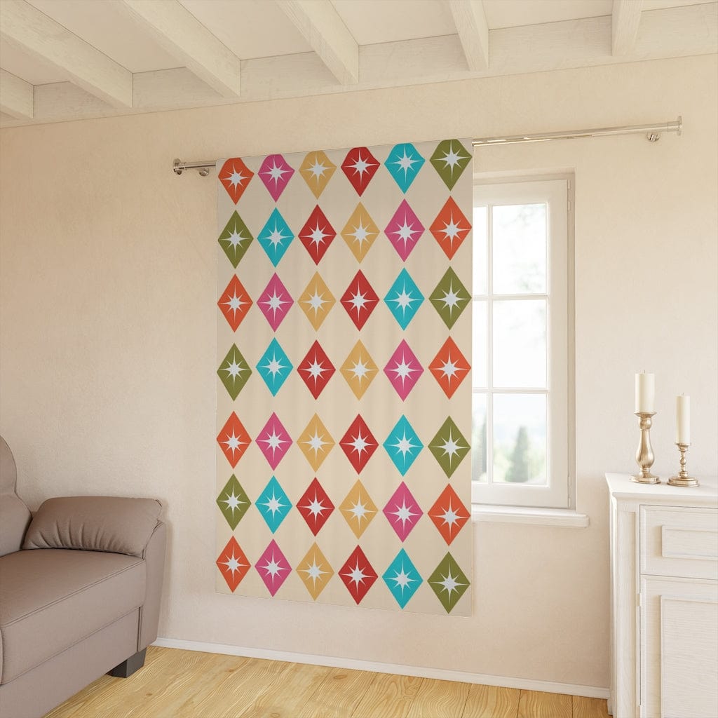 Mid Century Modern, Retro Harlequin Diamonds, Hot Pink, Yellow, Orange, Verde Green, Turquoise Blue Beige MCM Black Out Custom Window Curtains Home Decor Blackout / 50" × 84"