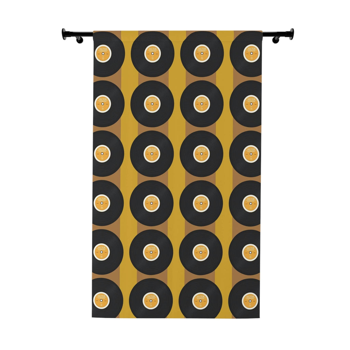 Mid Century Modern, Retro Record, Man Cave, Music Room, Livingroom, Mod Mustard Yellow, Black Groovy Window Curtains Home Decor Blackout / 50" × 84"