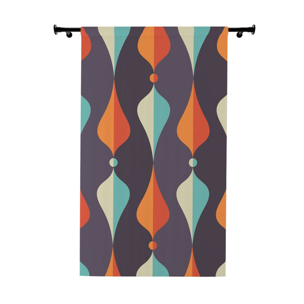 Mid Century Modern Window Curtains Geometric Groovy Wave Lanterns, Eggplant Purple, Orange, Mustard Yellow, Teal, Retro Home Mod Home Decor