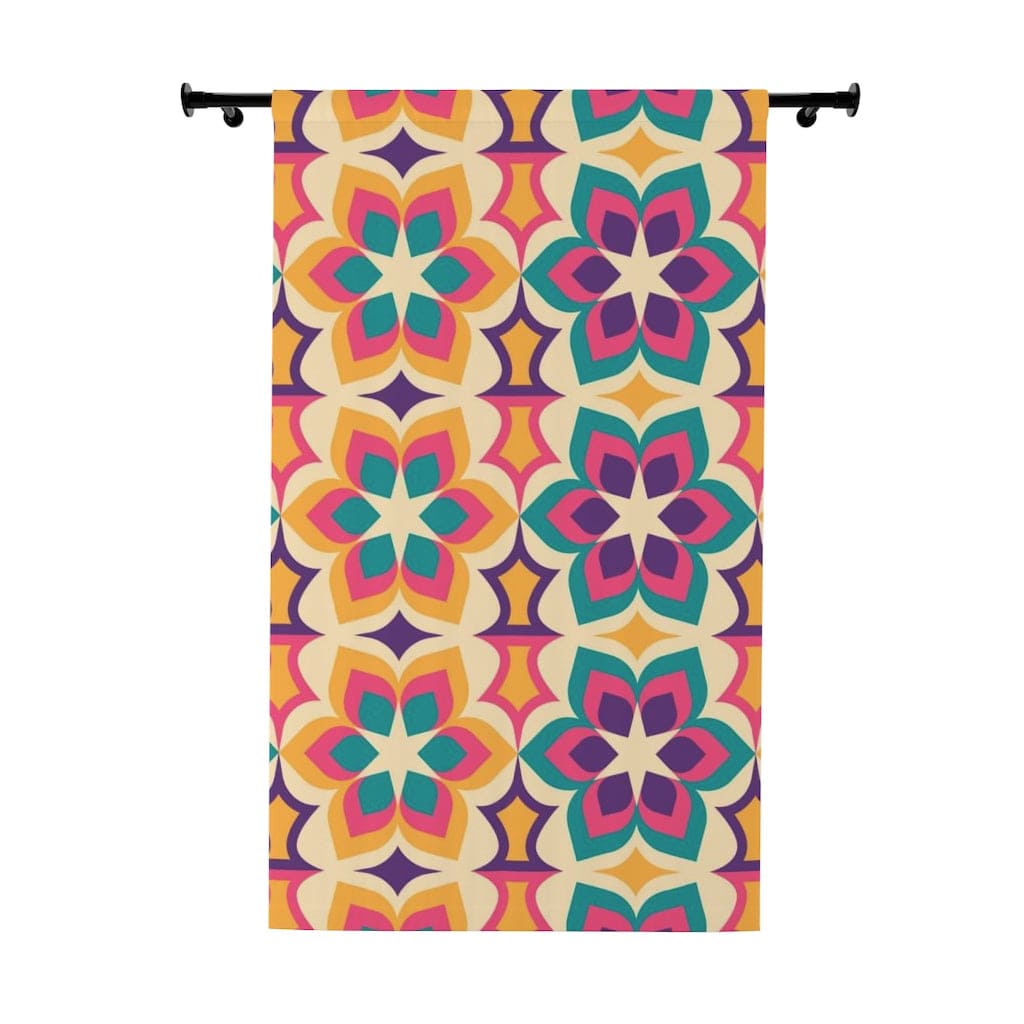 Mid Modern, Geometric, Purple, Yellow, Aqua, Pink, 1970's Mid Century Modern, Retro Window Curtains (1 Piece) Home Decor Blackout / 50" × 84"