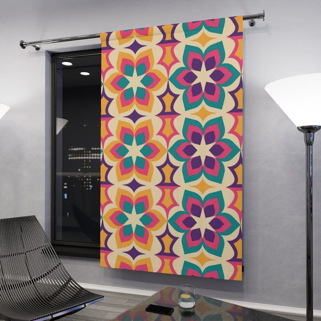 Mid Modern, Geometric, Purple, Yellow, Aqua, Pink, 1970's Mid Century Modern, Retro Window Curtains (1 Piece) Home Decor Blackout / 50" × 84"