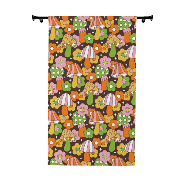 Mushroom Decor, Pink, Brown, Orange, Green, Funky Groovy, Mid Mod Window Curtains