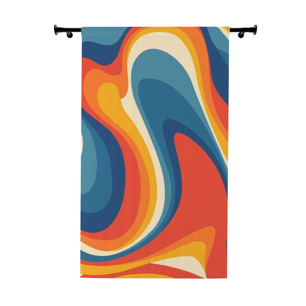 Retro 70s Curtains, Wavy, Psychedelic, Orange, Blue, Yellow Groovy Curtains, Y2K Home Decor Home Decor Blackout / 50&quot; × 84&quot;