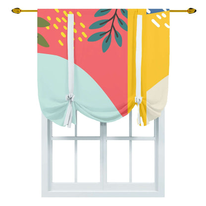 Bohemian Retro, Abstract, Coral, Yellow, Mint Green Tie Up Curtain Curtains