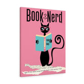 Book Nerd, Teacher, Book Cafe, Atomic Cat, Retro Pink, FUNNY, Nerd Bookworm, Mid Mod, MCM Canvas Wall Art Canvas Wall Art