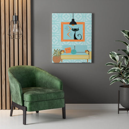 Breeze Block Mid Century Modern Atomic Cat Retro Turquoise Boomerang Geometric Canvas Gallery Wraps Canvas