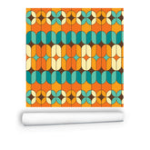 Mid Century Modern Peel And Stick Wallpaper, Orange, Teal Blue, Geometric Groovy 70s Wall Murals - Mid Century Modern Gal