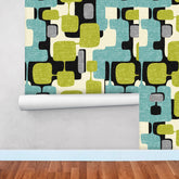 Mid Century Modern Geometric Mod Blocks Peel And Stick Removeable Vintage Style Wallpaper Panels - Mid Century Modern Gal