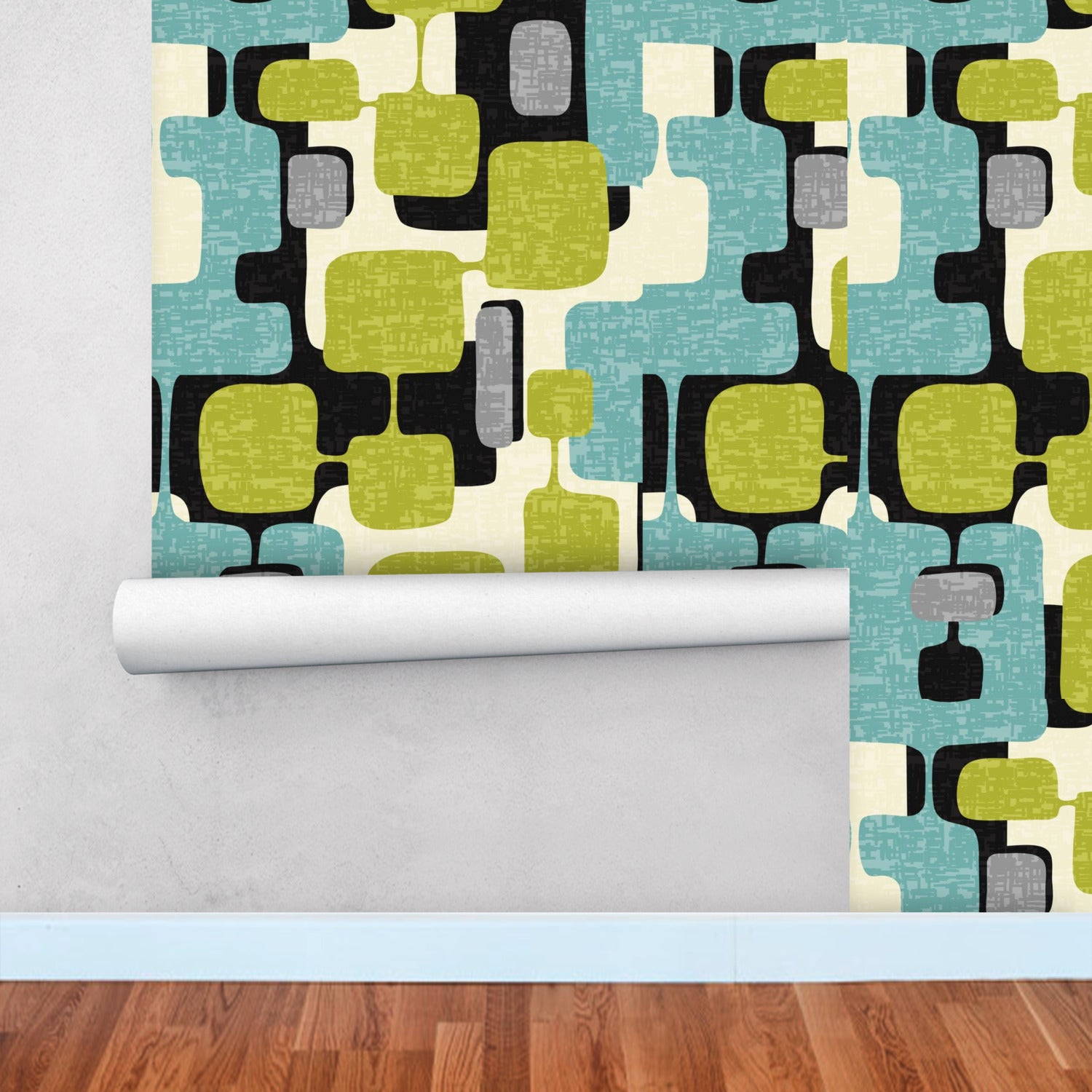 Mid Century Modern Geometric Mod Blocks Peel And Stick Removeable Vintage Style Wallpaper Panels