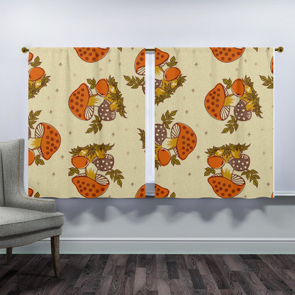 1970s Vintage Mushroom Pattern, Groovy Retro Mid Mod Window Curtains (two panels)