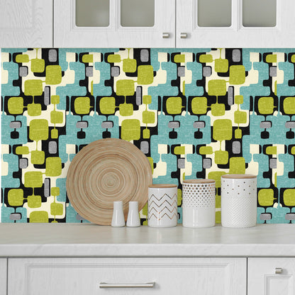 Mid Century Modern Geometric Mod Blocks Peel And Stick Removeable Vintage Style Wallpaper Panels