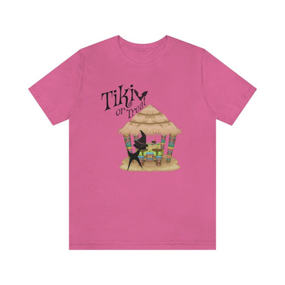 Retro Atomic Cat, Tiki Halloween T-Shirt, Tiki Or Treat, Tiki Lover, Halloween Party, Funny Halloween Unisex Tee T-Shirt Charity Pink / XS