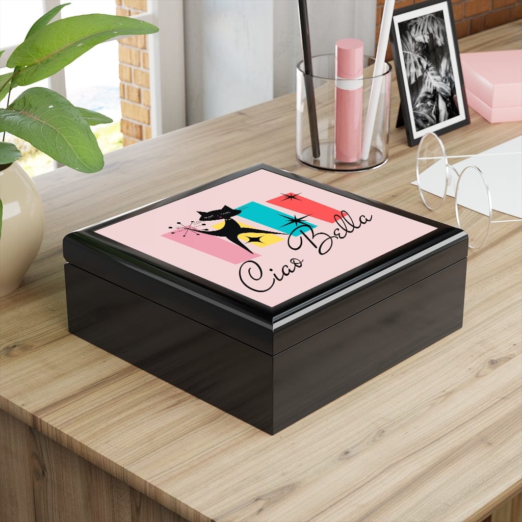 Ciao Bella, Atomic Cat, Retro Mid Mod Keepsake, Hello Beautiful Jewelry Box Home Decor