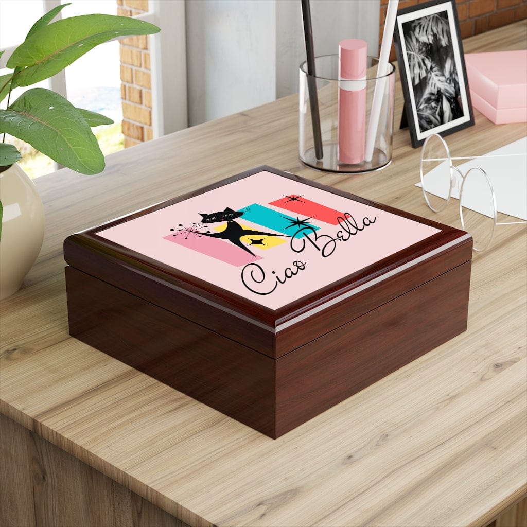 Ciao Bella, Atomic Cat, Retro Mid Mod Keepsake, Hello Beautiful Jewelry Box Home Decor