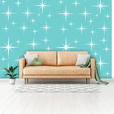 Atomic 50s Starbursts Aqua And White, Mid Century Modern Removeable Peel And Stick Wall Murals - Mid Century Modern Gal