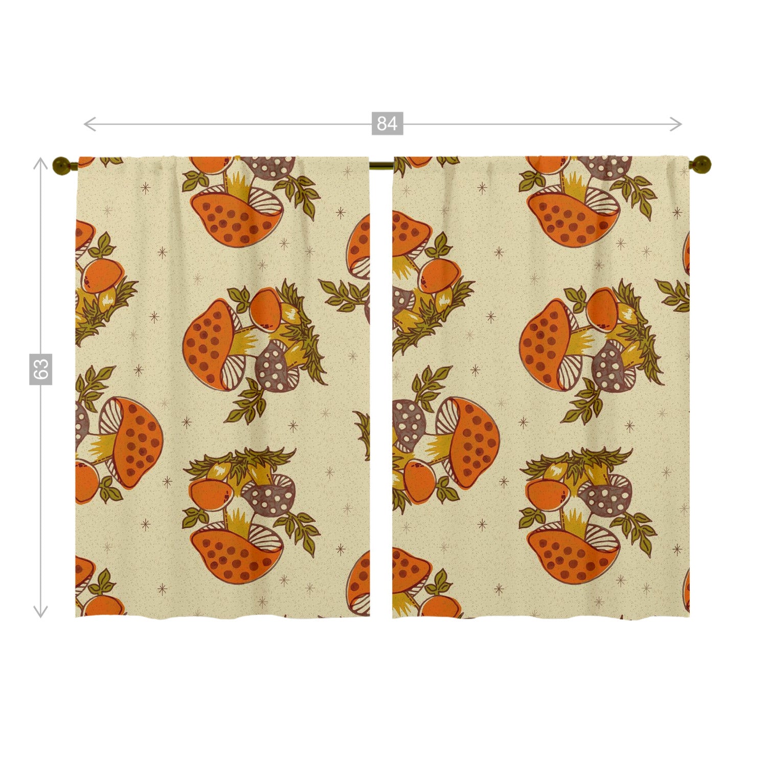 1970s Vintage Mushroom Pattern, Groovy Retro Mid Mod Window Curtains (two panels)