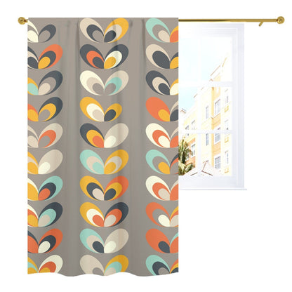 Denmark Pastels, Scandinavian Flower, Grayish Brown, Mint Green, Orange, Yellow Curtain, Single Panel Curtains