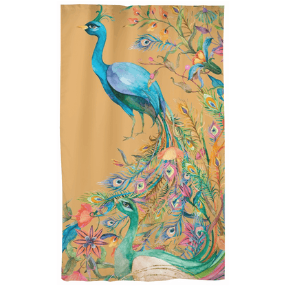 Mid Mod Peacock, Watercolor, Retro Yellow, Blue, Tropical Custom Curtains Double Panel / Blackout
