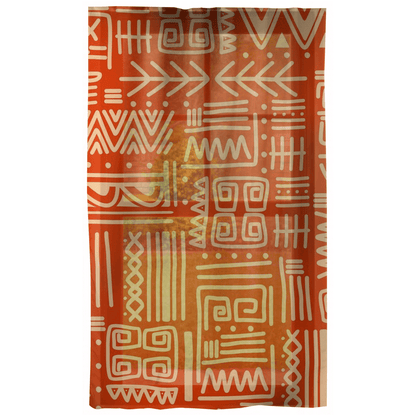 Hawaiian Tiki, Tropical Orange, Retro Abstract Mid Mod Custom Curtains Double Panel / Sheer