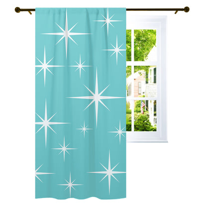 Mid Century Modern Aqua Blue, White Starburst Curtain, Single Panel