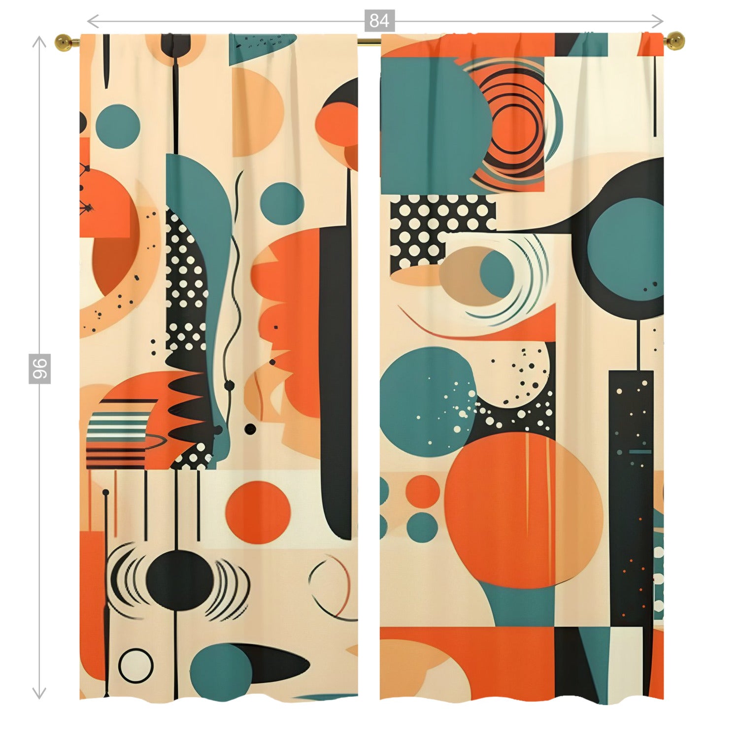Mid Century Modern Groovy Geometric Orange, Teal, Abtracts MCM Window Curtains (two panels)