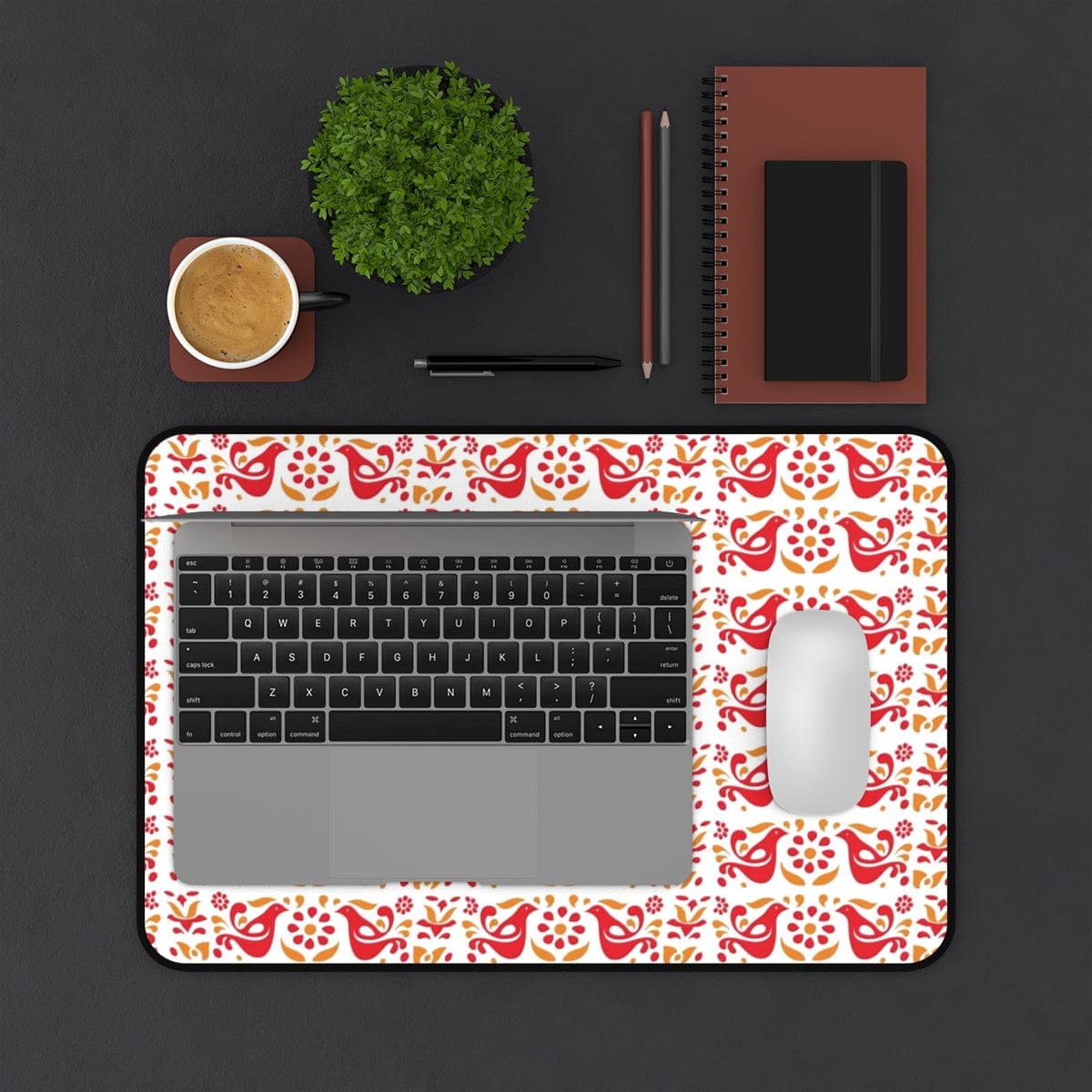 Folk Art, Scandi Red, Yellow Retro Collector Desk Mat Home Decor