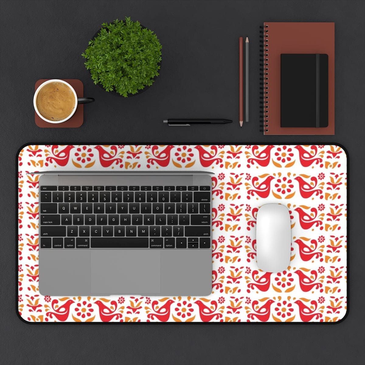 Folk Art, Scandi Red, Yellow Retro Collector Desk Mat Home Decor