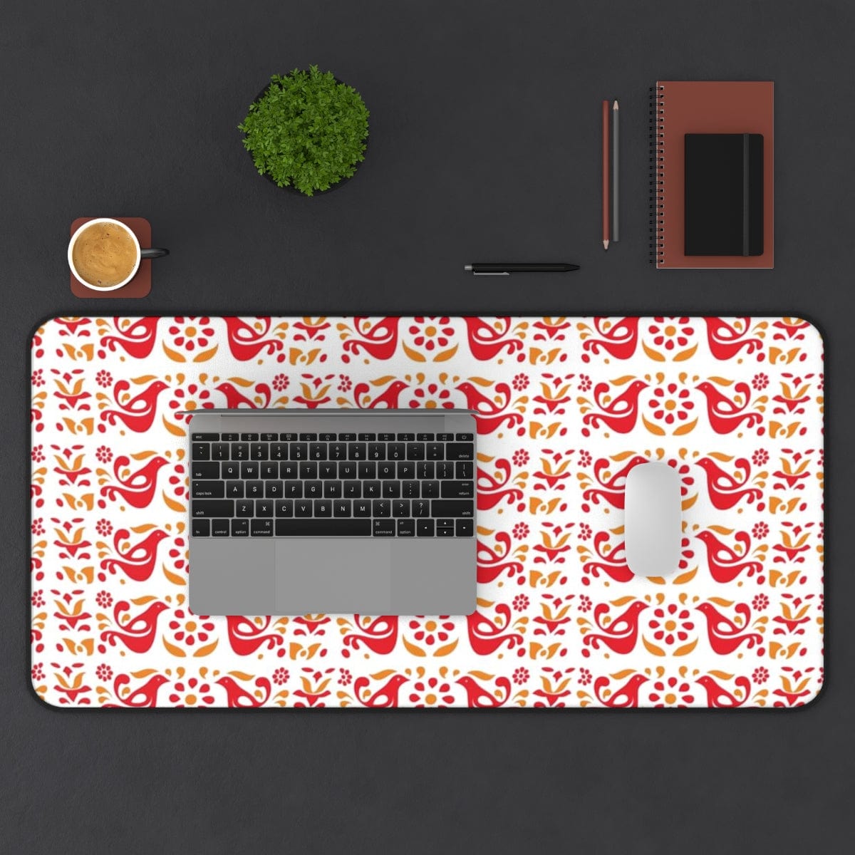 Folk Art, Scandi Red, Yellow Retro Collector Desk Mat Home Decor