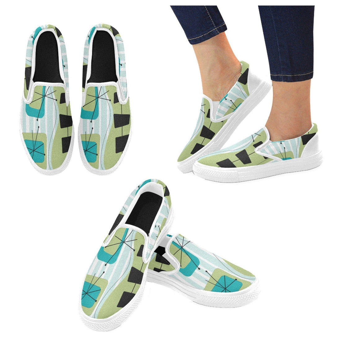 Funky, Mid Mod, Geometric Retro Slip-on Canvas Women&