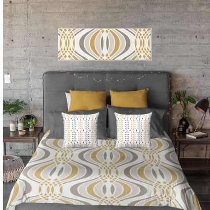 Gold and White Geometric Mid Century Modern Retro MCM Home Decor Microfiber Duvet Cover Queen or Twin