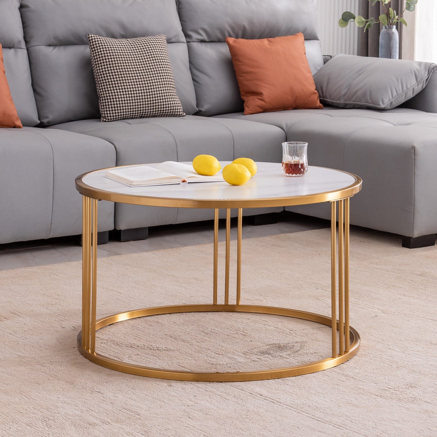 Sintered stone round coffee table with golden stainless steel frame Patio Sofas &amp; Sectionals Gold