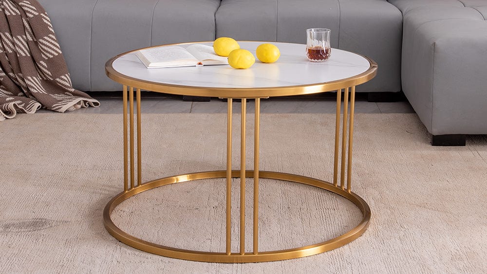 Sintered stone round coffee table with golden stainless steel frame Patio Sofas &amp; Sectionals Gold