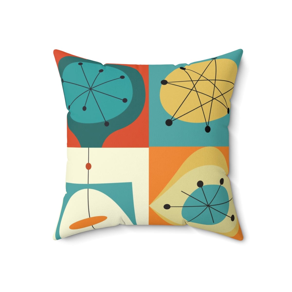 Groovy 60's 70's Mid Century Modern Throw Pillow, Geometric Abstract, Orange, Yellow, Teal Blue, Atomic Age, Couch Cushion Home Decor