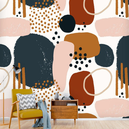 Abstract Watercolor, Boho Brown, Navy Blue, Terracotta, Retro Peel And Stick Mid Mod Wall Murals Wallpaper H110 x W120