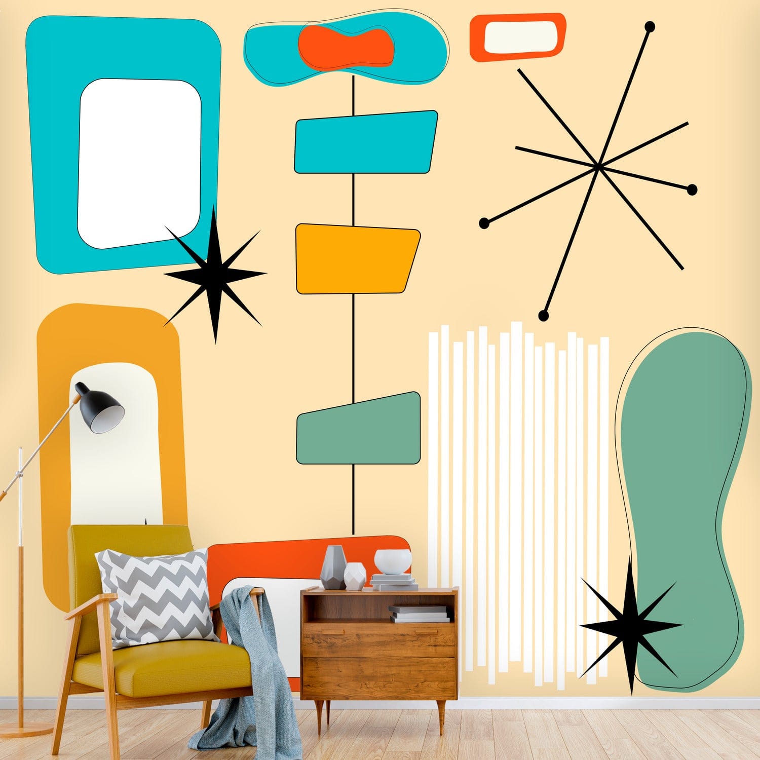 Mid Century Modern, Geometric, Retro Abstract Peel And Stick Wallpaper