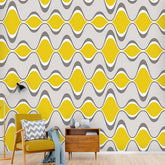 Retro Mid Century Modern, Gray, Yellow, Groovy Geometric Googie Designs, MCM Mid Mod Peel And Stick Wall Mural Wallpaper H110 x W120 Mid Century Modern Gal