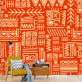 Retro Tiki Home Decor, Dark Orange, Beige, Abstract Art Design, Mid Mod Peel And Stick Wall Murals Wallpaper H110 x W120