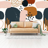 Abstract Watercolor, Boho Brown, Navy Blue, Terracotta, Retro Peel And Stick Mid Mod Wall Murals Wallpaper H110 x W160