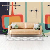 Mid Century Modern Abstract, Geometric Atomic Living, Beige, Yellow, Teal, Charcoal Gray Peel And Stick Wall Murals Wallpaper H110 x W160 Mid Century Modern Gal