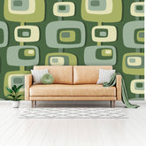 Mid Century Modern Geometric Peel And Stick, Green, Beige, Groovy Wall Murals Wallpaper H110 x W160